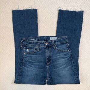 AG Farrah Boot Crop Mid-Rise Raw Hem Denim Jeans, Lucerne Medium Wash, Size 25